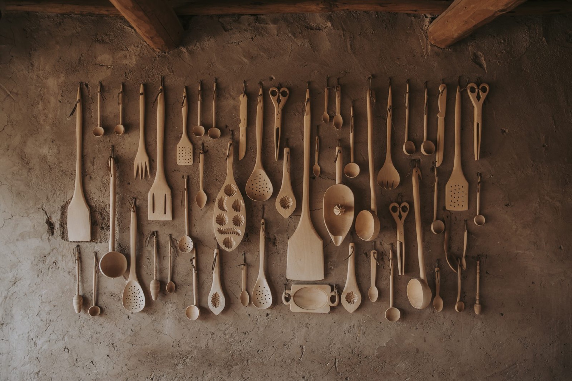Collection of hand-carved wooden spoons